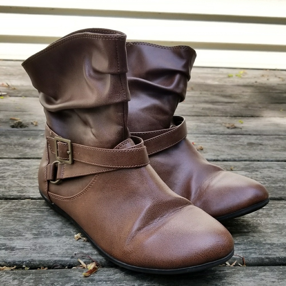 Brown faux leather booties